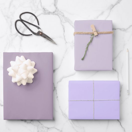 Schlichte Pastel Pale Lavendel Lila Schatten 3 Tön Geschenkpapier Set (Vorderseite)