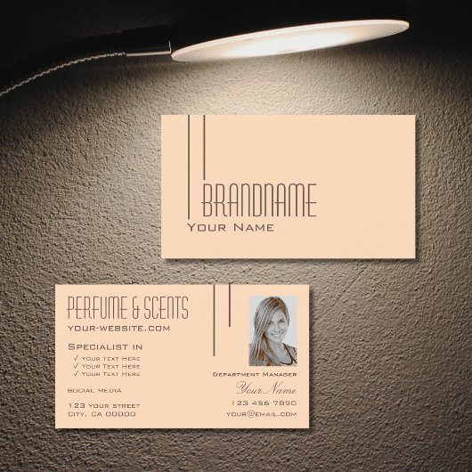 Schlichte Pastete Peach mit Foto Beruflich Moderne Visitenkarte