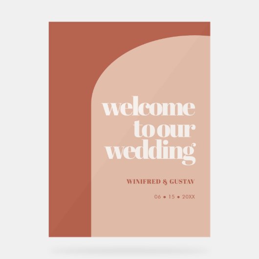 Schlichte, pfirsichfarbene Hochzeit Acrylschild (Vorderseite)