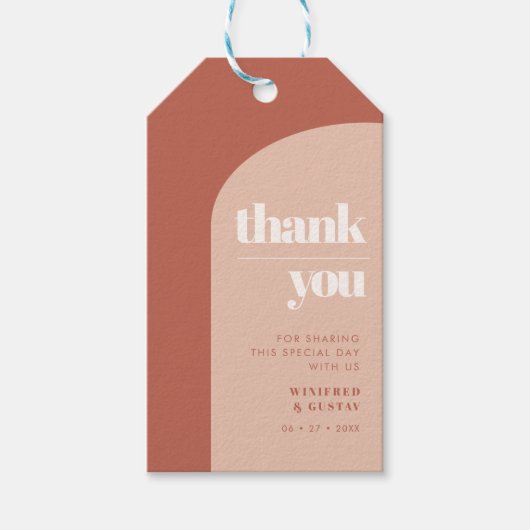 Schlichte, pfirsichfarbene Hochzeit Geschenkanhänger (Vorderseite)