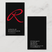 Schlichte Red Black Trendly Monogram Business Card Visitenkarte (Vorne/Hinten)