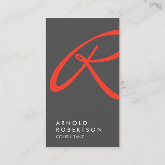 Schlichte Red Gray Trendy Monogram Business Card Visitenkarte (Vorderseite)
