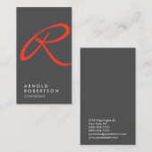 Schlichte Red Gray Trendy Monogram Business Card Visitenkarte (Vorne/Hinten)