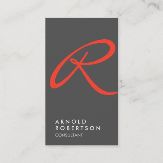 Schlichte Red Gray Trendy Monogram Business Card Visitenkarte (Vorderseite)