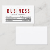 Schlichte Red Title Mortgage Agent Business Card Visitenkarte (Vorne/Hinten)
