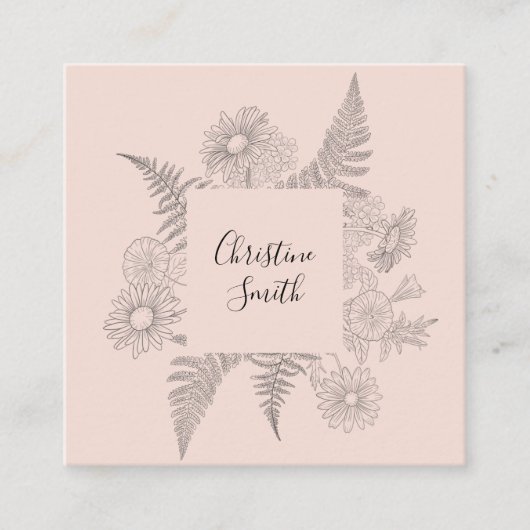 Schlichte, rosa, botanische Blüte Quadratische Visitenkarte (Vorderseite)