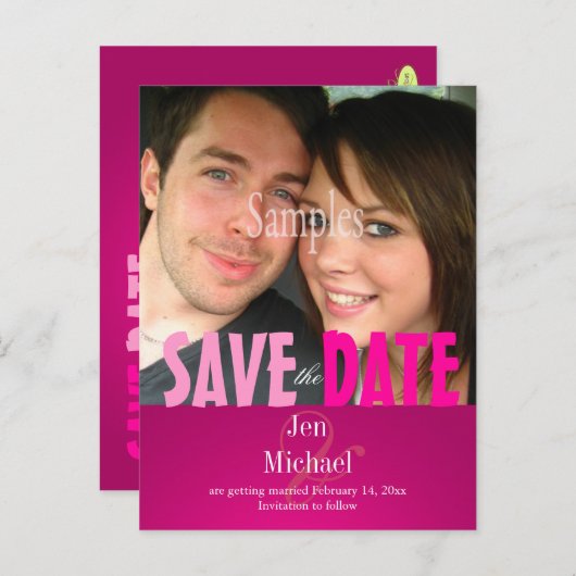 Schlichte, rosa Save the Date Foto/DIY-Schriftart Ankündigungspostkarte (Vorne/Hinten)