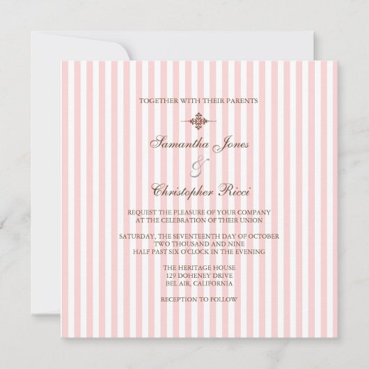 Schlichte Rosa Streifen Hochzeitsempfang Einladung (Vorderseite)
