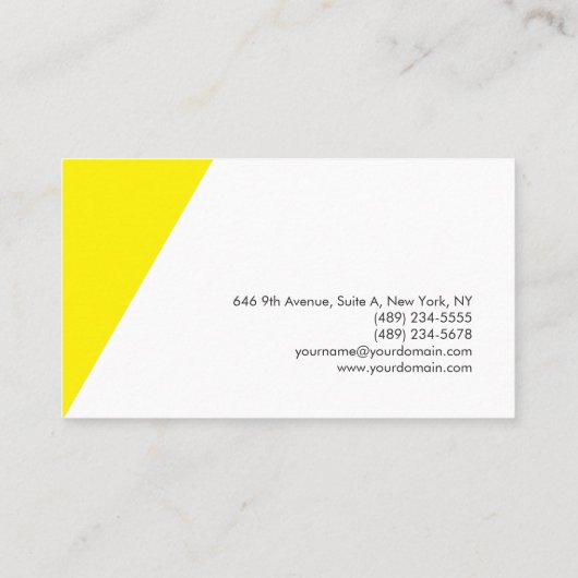 Schlichte, schlichte gelbe Minimalistische Handsch Visitenkarte (Rückseite)