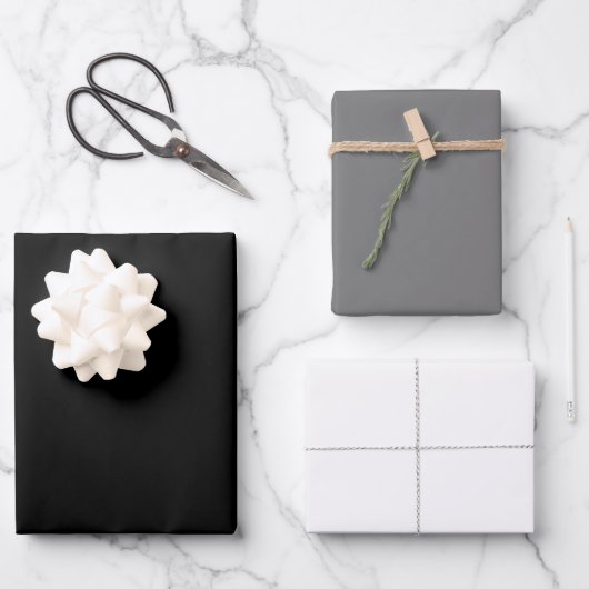 Schlichte Schwarz-, Grau- und Weißpapier-Blätter Geschenkpapier Set (Vorderseite)