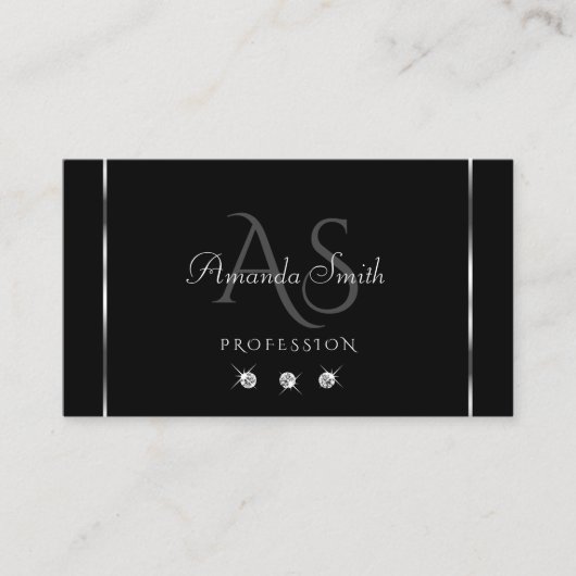 Schlichte Schwarz-Silber-Dekoration Sparkle Diamon Visitenkarte (Vorderseite)