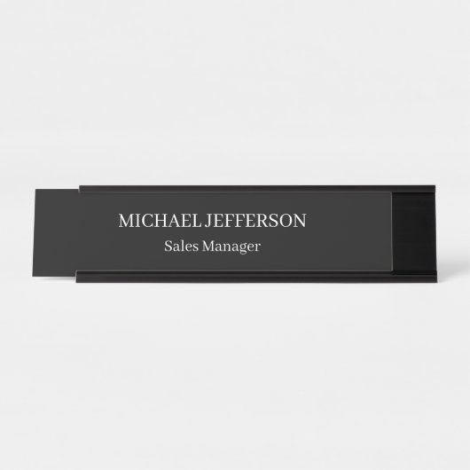 Schlichte Schwarz-Weiß-Farbe Personalisiert Schreibtischnamensplakette (Vorderseite )
