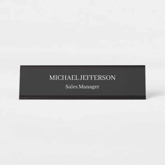 Schlichte Schwarz-Weiß-Farbe Personalisiert Schreibtischnamensplakette (Vorderseite )