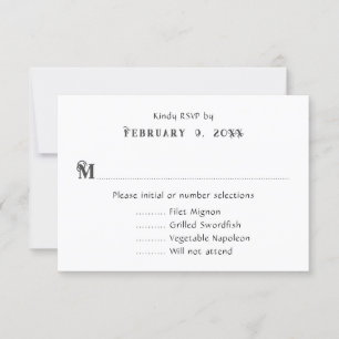 Schlichte Schwarz-Weiß-Hochzeitsmenükarten RSVP Karte