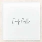 Schlichte Schwarz-weiße Minimalistische Kalligrafi Glasuntersetzer (Vorderseite)