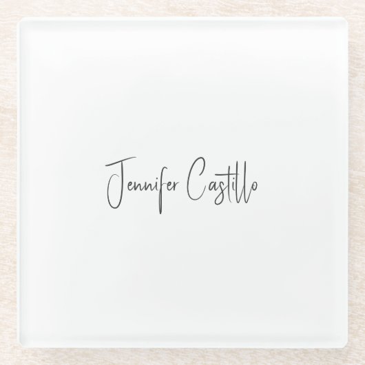 Schlichte Schwarz-weiße Minimalistische Kalligrafi Glasuntersetzer (Vorderseite)