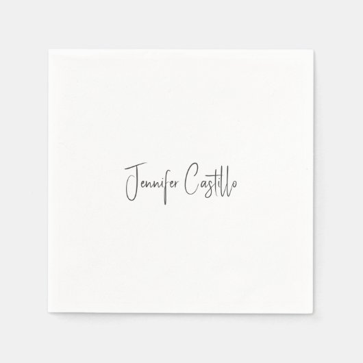 Schlichte Schwarz-weiße Minimalistische Kalligrafi Serviette (Vorderseite)