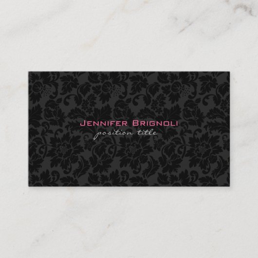 Schlichte schwarz-weiße Vintage Damaskus Visitenkarte (Vorderseite)