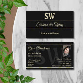 Schlichte schwarze goldene Streifen mit Monogramm Visitenkarte