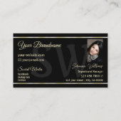 Schlichte schwarze goldene Streifen mit Monogramm  Visitenkarte (Rückseite)