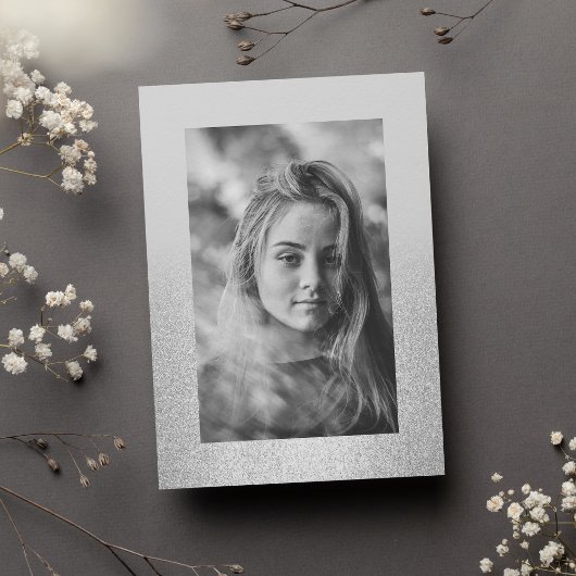 Schlichte silberne Glitzer ombre Foto Sweet 16 Einladung