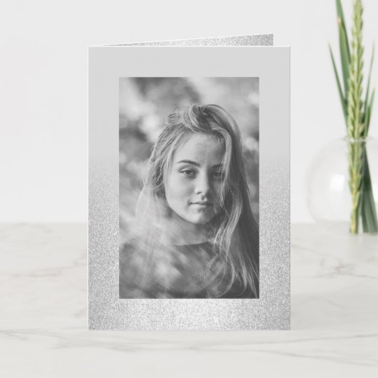 Schlichte silberne Glitzer ombre Foto Sweet 16 Einladung (Vorderseite)