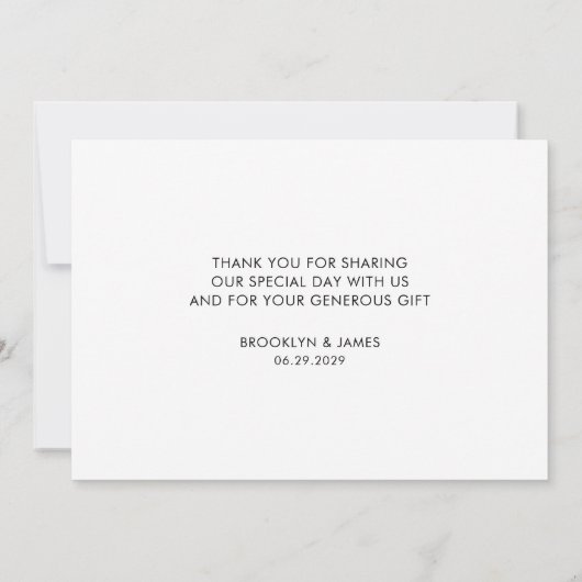 Schlichte SkriptWedding Dankeschön Karten Weiß (Rückseite)