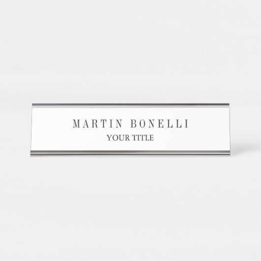 Schlichte Slim Beruflich Schwarz & Weiß Schreibtischnamensplakette (Vorderseite )