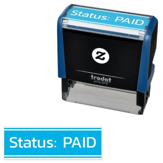 Schlichte "Status: PAID" Briefmarke aus Kautschuk Permastempel (Beispiel)