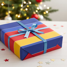 Schlichte, stilvolle Rot-Blau-Gelb- und Silberstre Geschenkpapier