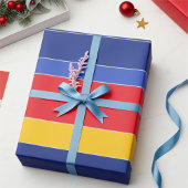Schlichte, stilvolle Rot-Blau-Gelb- und Silberstre Geschenkpapier