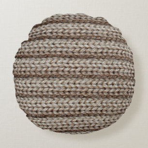 Schlichte Strickstoffe, braune Textur. Rundes Kissen