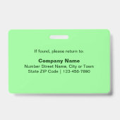 Schlichte Texte mit Foto Rectangle Light Green Ausweis (Rückseite)
