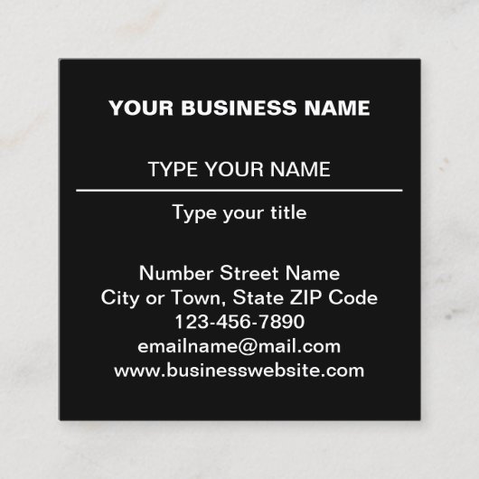 Schlichte Texterstellung auf der Vorderseite des S Quadratische Visitenkarte (Vorderseite)