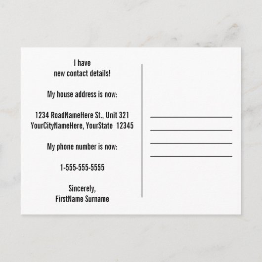 Schlichte u. Minimalistische neue Ankündigungspostkarte (Rückseite)