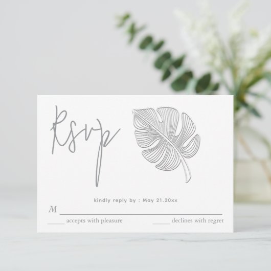 Schlichte UAWG mit Prägung aus tropischen Blättern RSVP Karte (Stehend Vorderseite)