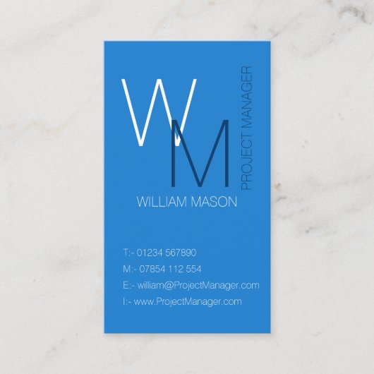 Schlichte und einfache Blue Monogram Business Card Visitenkarte (Vorderseite)