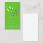 Schlichte und einfache grüne Monogramm-Visitenkart Visitenkarte (Vorne/Hinten)