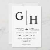 Schlichte und einfache Hochzeit in Weiß und Schwar Einladung (Vorderseite)