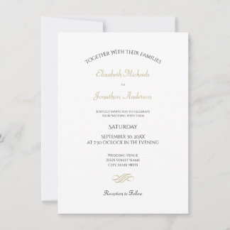 Schlichte und einfache klassische Hochzeit in Weiß Einladung