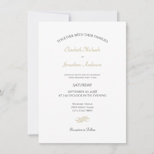 Schlichte und einfache klassische Hochzeit in Weiß Einladung (Vorderseite)