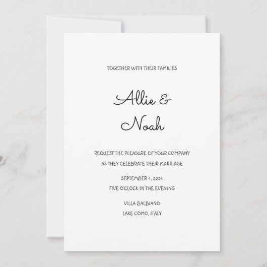 schlichte und elegante weiße Hochzeitskarte Einladung (Vorderseite)