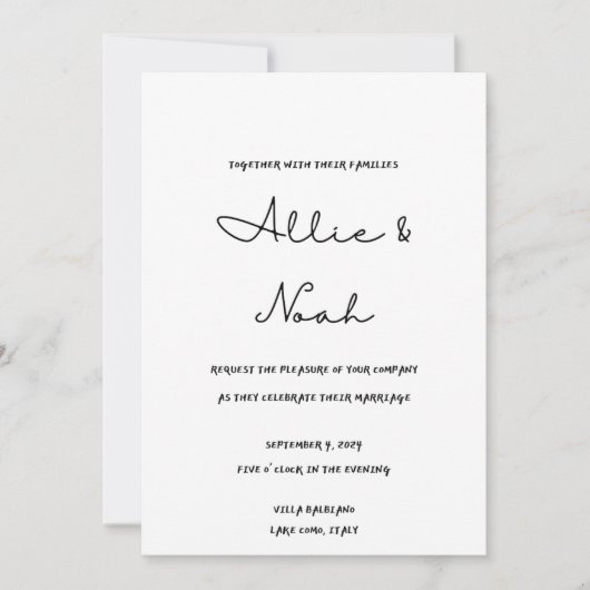 schlichte und elegante weiße Hochzeitskarte Einladung (Vorderseite)