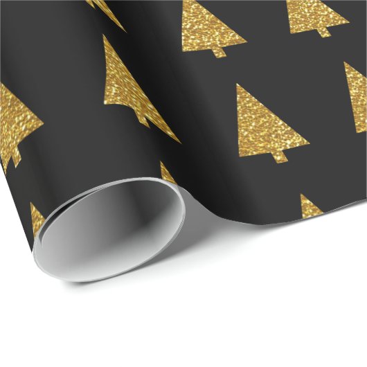 schlichte und geometrische Pinienbäume auf schwarz Geschenkpapier (Rolleneckpunkt)