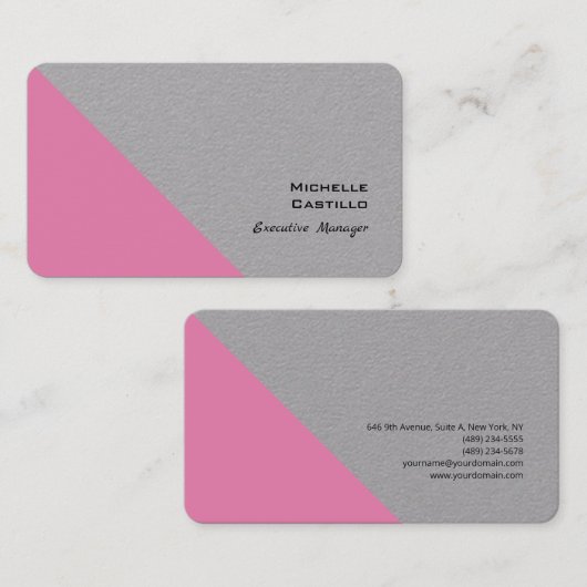Schlichte Weibchen Minimalistisch Pink Grau Modern Visitenkarte (Vorne/Hinten)