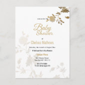 Schlichte, weiße Glitzer Blumendusche Einladungspostkarte (Vorderseite)