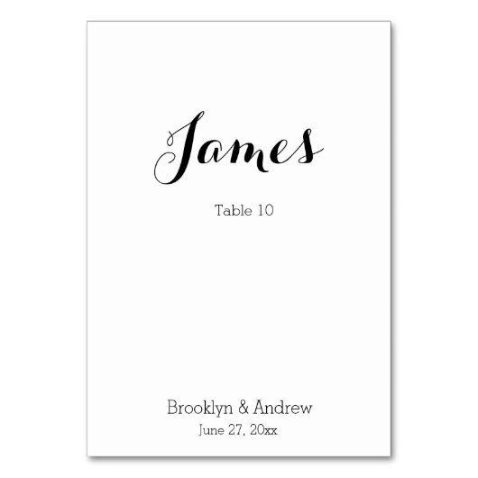 Schlichte weiße Hochzeitstische Platzkarten Tischnummer (Rückseite)