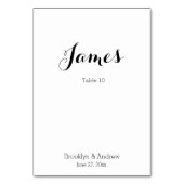 Schlichte weiße Hochzeitstische Platzkarten Tischnummer (Vorderseite)