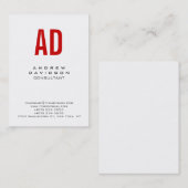 Schlichte, weiße Monogramm-Visitenkarte Visitenkarte (Vorne/Hinten)