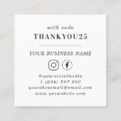 Schlichte weiße, mutige Typografie Kleinunternehme Rabattkarte (Rückseite)